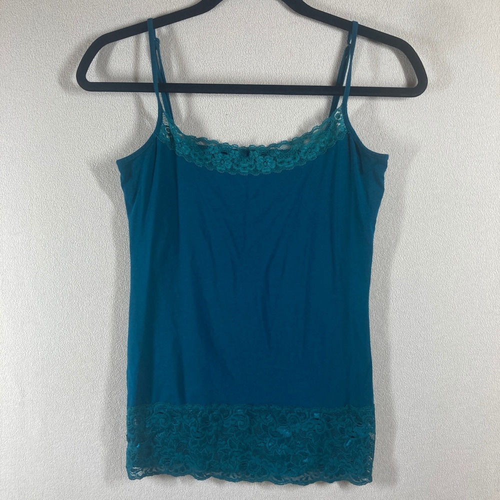 Loft Outlet Lace Trim Cami Sz Sm Teal Square Neck Slim Fit Preppy Colorful Y2K